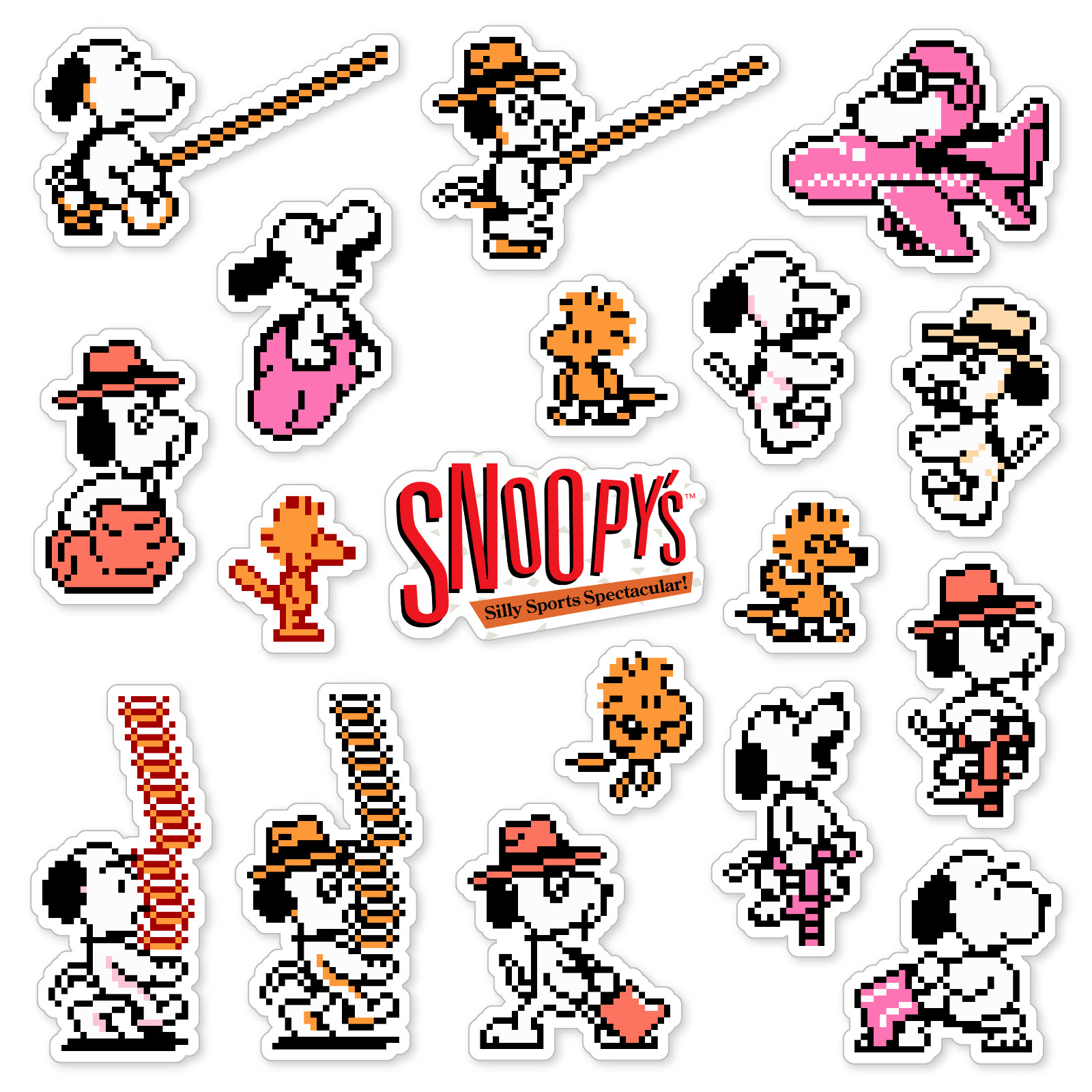 Snoopys Silly Sports Spectacular Stickers Nintendo NES Pixel Art 18 Sticker Pack