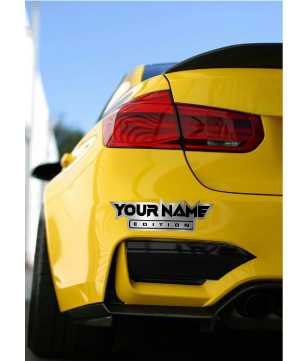 Custom Car Badge Emblem – Your Text “EDITION” Name Plate, Brushed Silver Logo