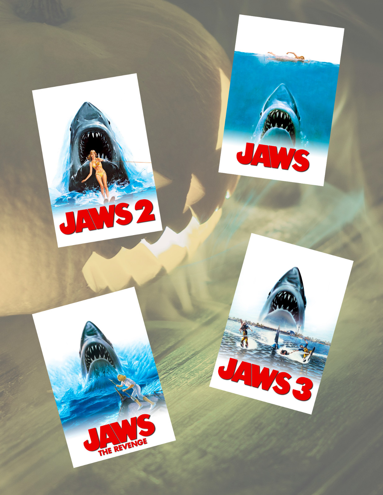 Jaws Horror Movie Poster Style 4pc Sticker Pack