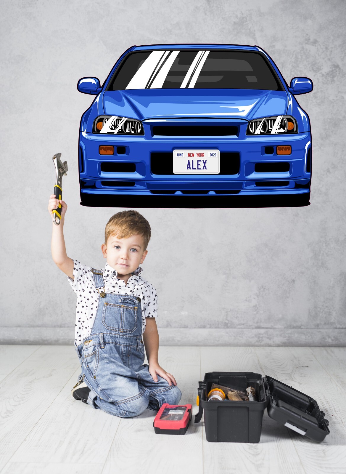 Personalized Car Wall Decal – Custom Name Car Wall Sticker, Kid Room Decor se209