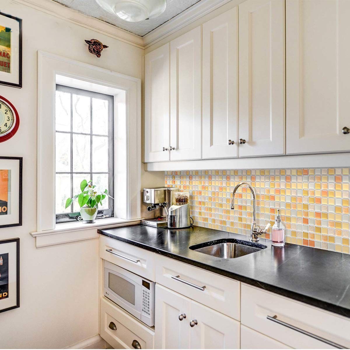 3D Mosaic Tile Sticker Removable Wallpaper Tile Yellow, 3D Self Adhesive Wall…