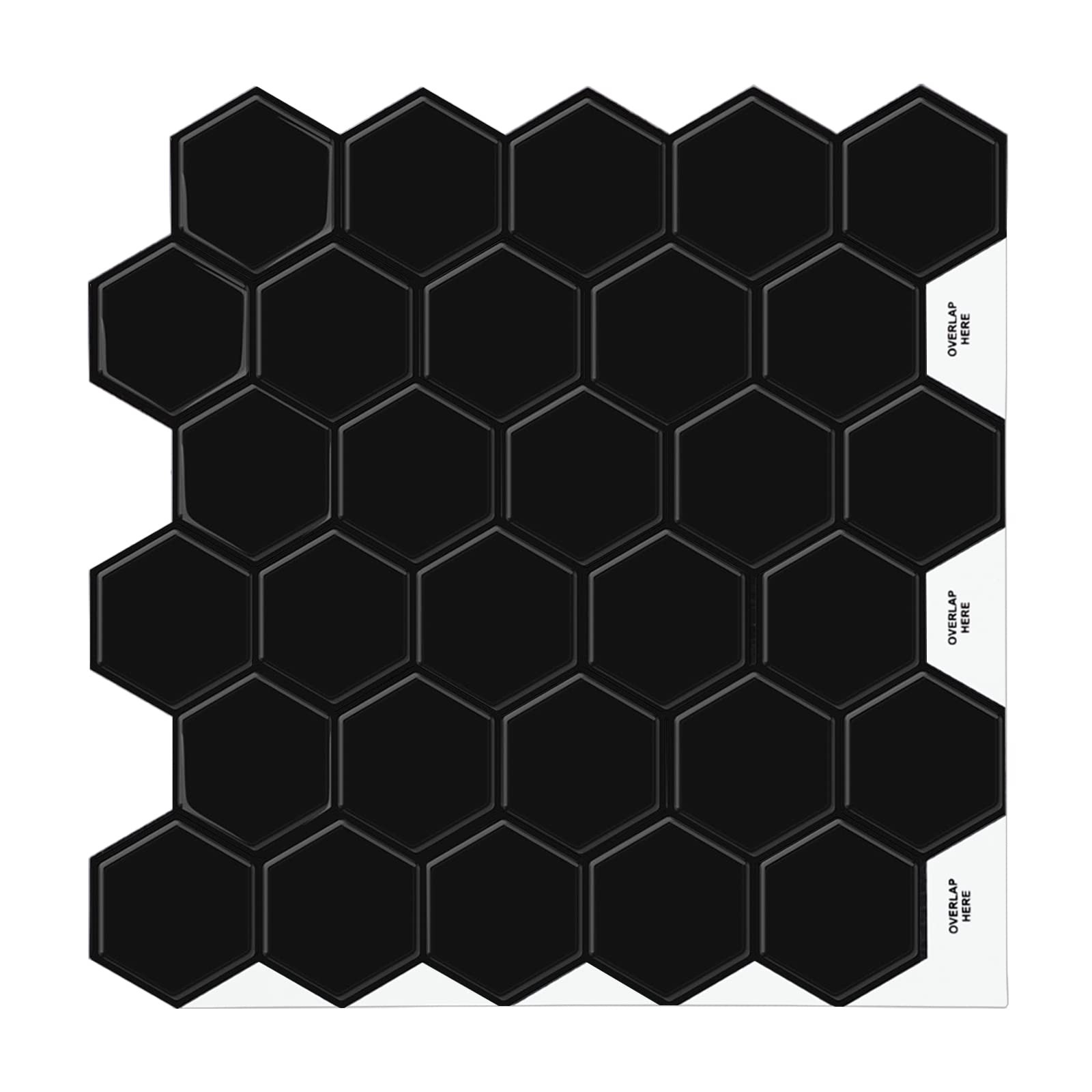 Black Hexagon Tile Peel and Stick Backsplash, 12"x12" -Adhesive 3D Stick on W…