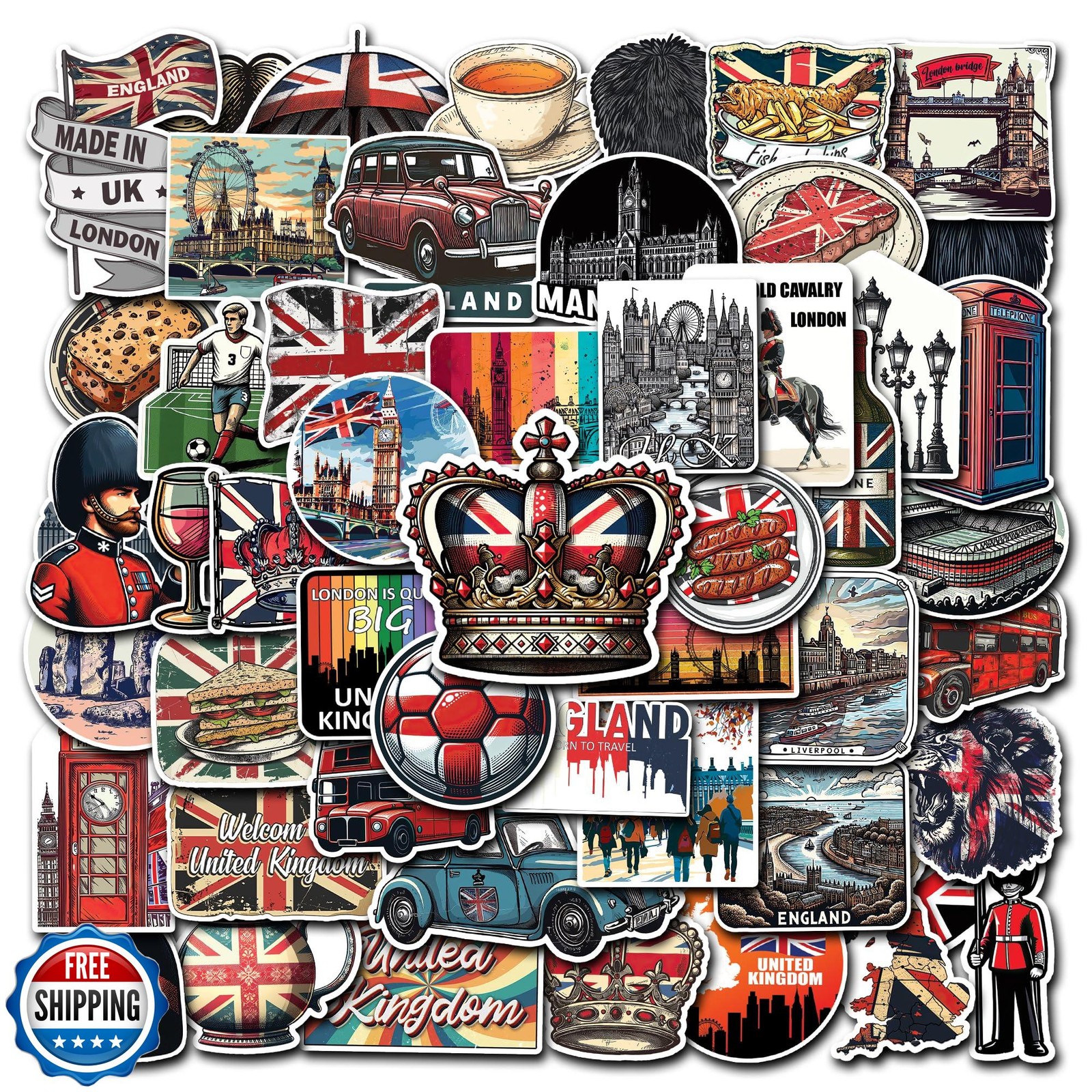WESILY Pack 50 PCS UK England Travel Stickers British Theme Waterproof Vinyl