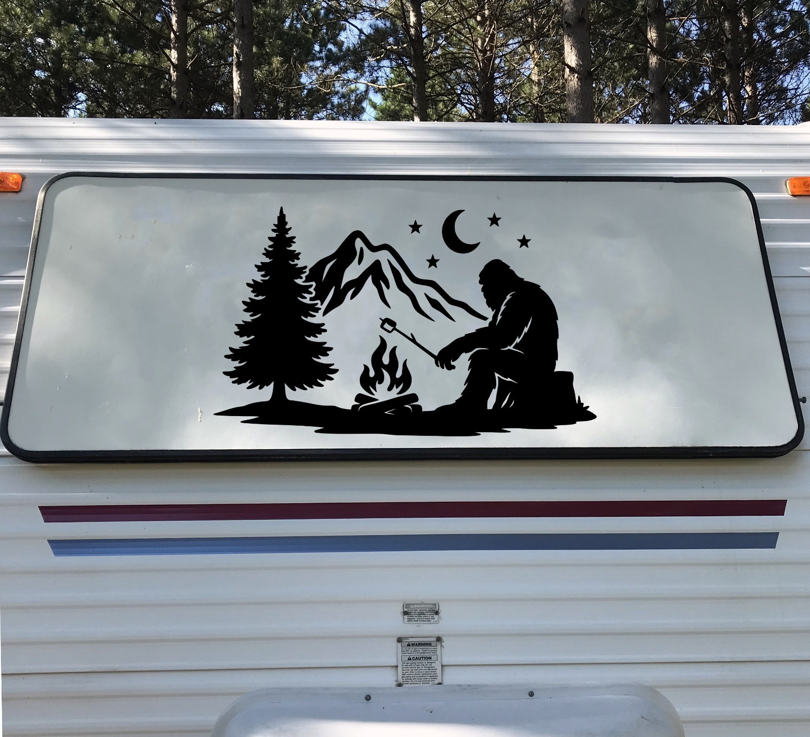 Bigfoot Campfire V2 Vinyl Decal Sasquatch Roasting Marshmallow Sticker Camping