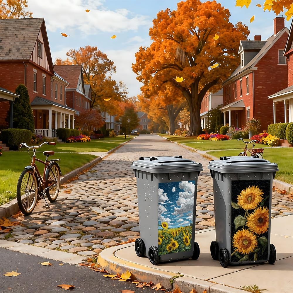2 PC Trash Can Sticker 14.57 × 32.28 Inch Sunflower Floral Design Vinyl Stick…