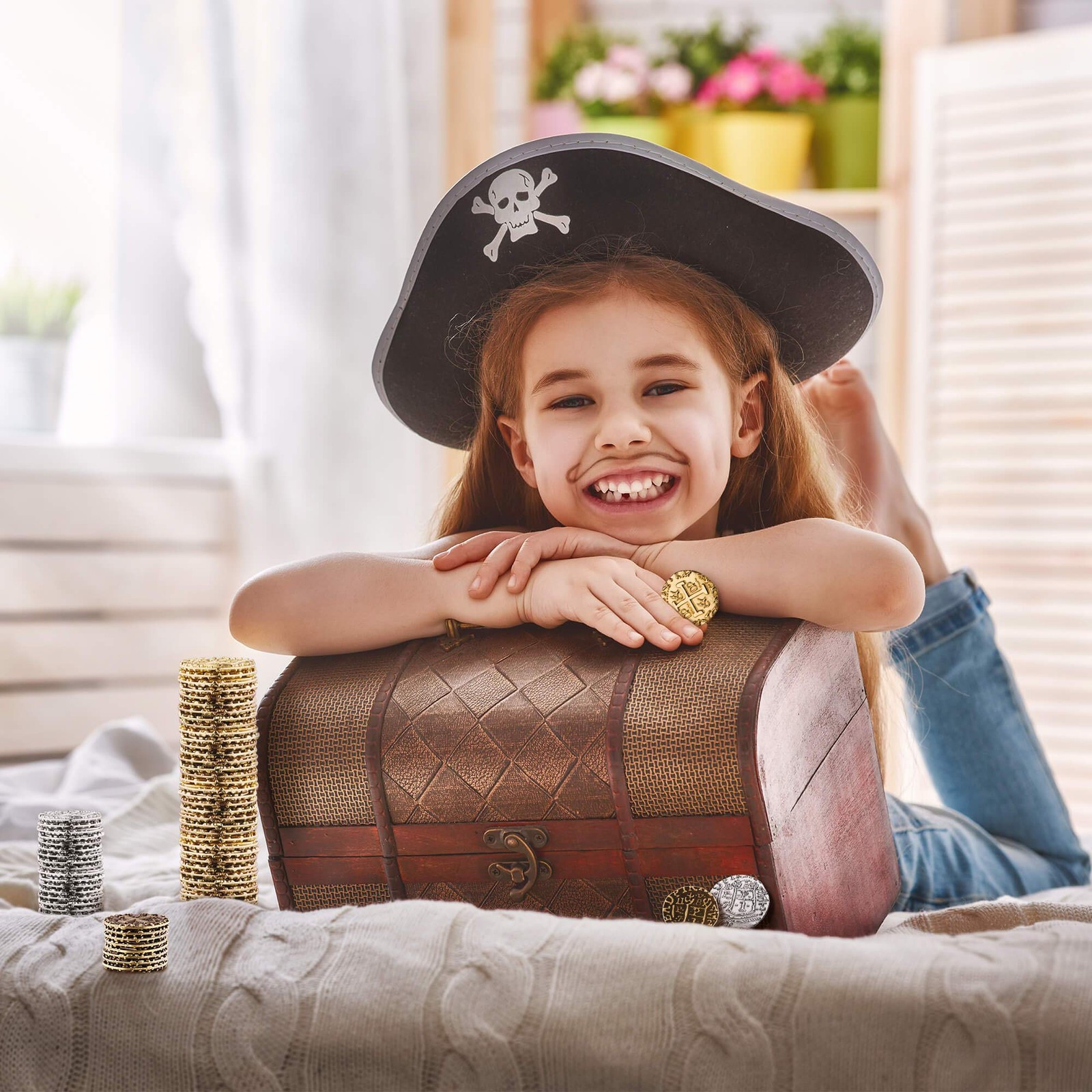 Large Pirate Coins – 36 Bronze, Silver & Gold Treasure Coin 36 Pcs, Mix Color
