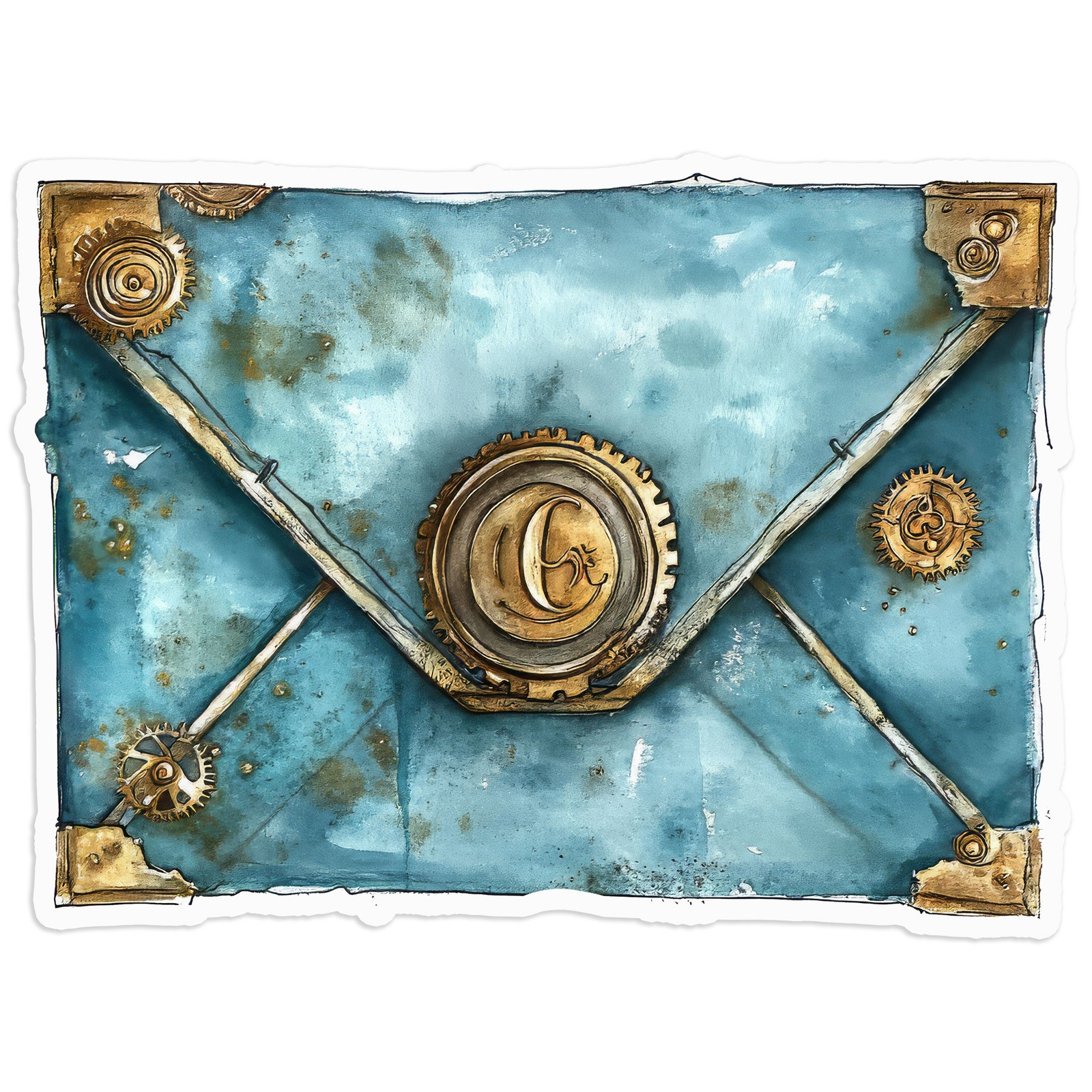 Teal Steampunk Envelope – Vinyl Decal Sticker – Car Window Laptop – #1162