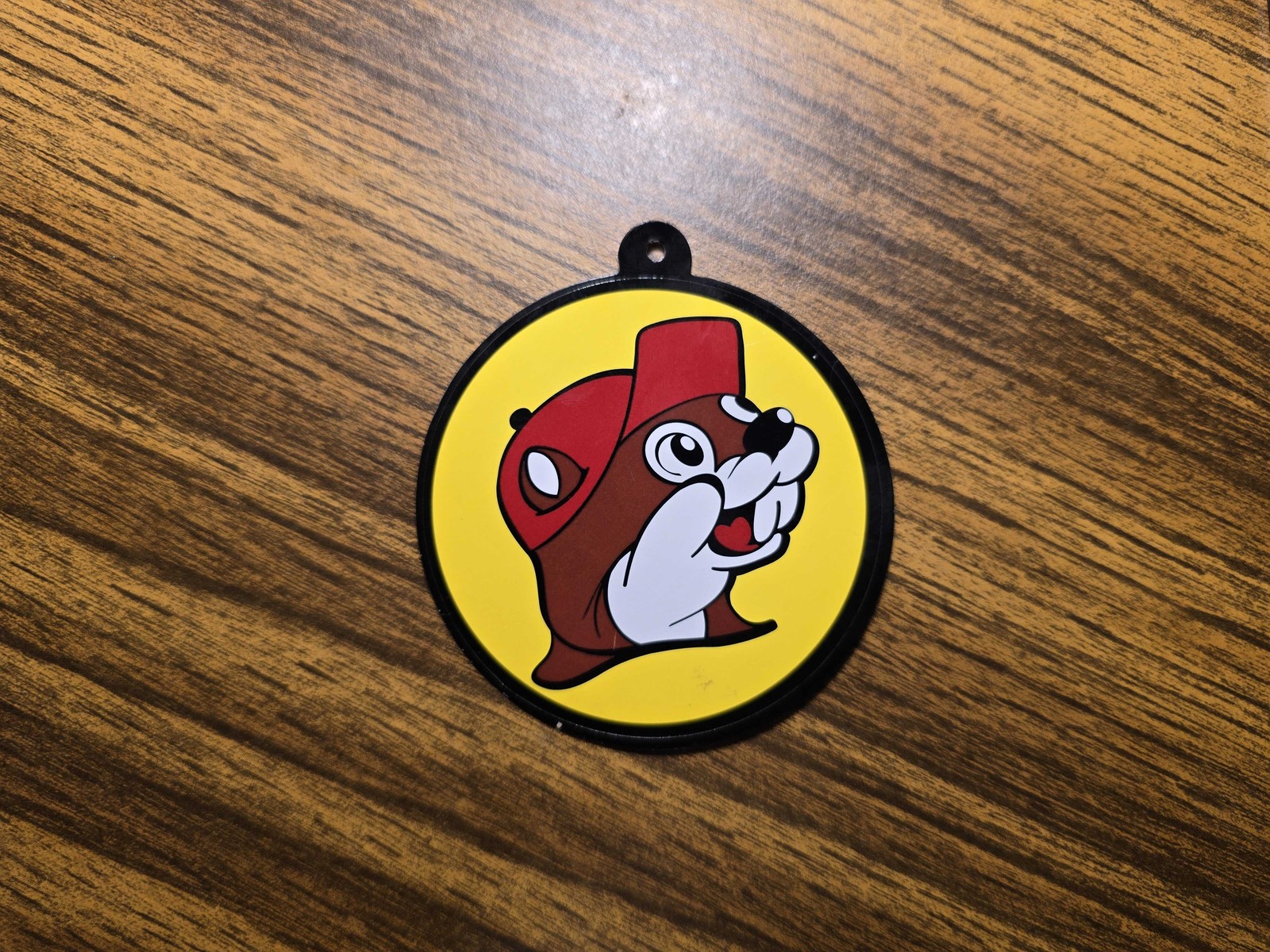 Buc-ee's Beaver Logo 3 Inch Round Sticker with Rigid Cardstock Hanging Back F547