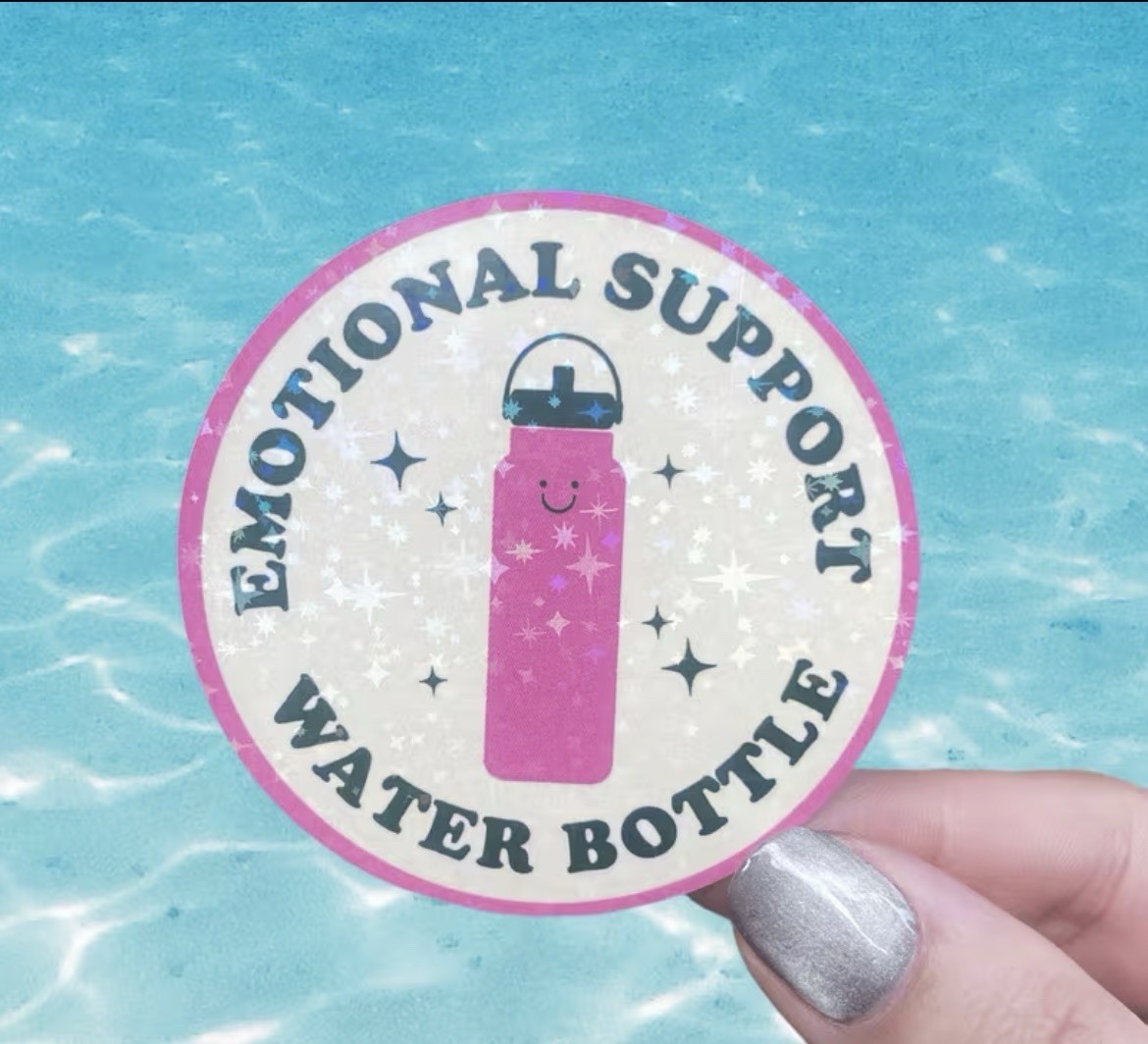 Emotional Support Logo Waterproof Vinyl Decal, Cartoon Design, Sparkly Stars