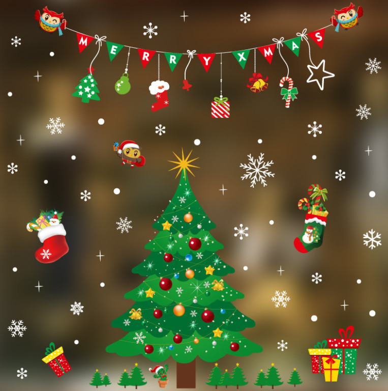 1/3x Removable Christmas Window Clings Decals Snowflake Santa Claus Showcase DIY
