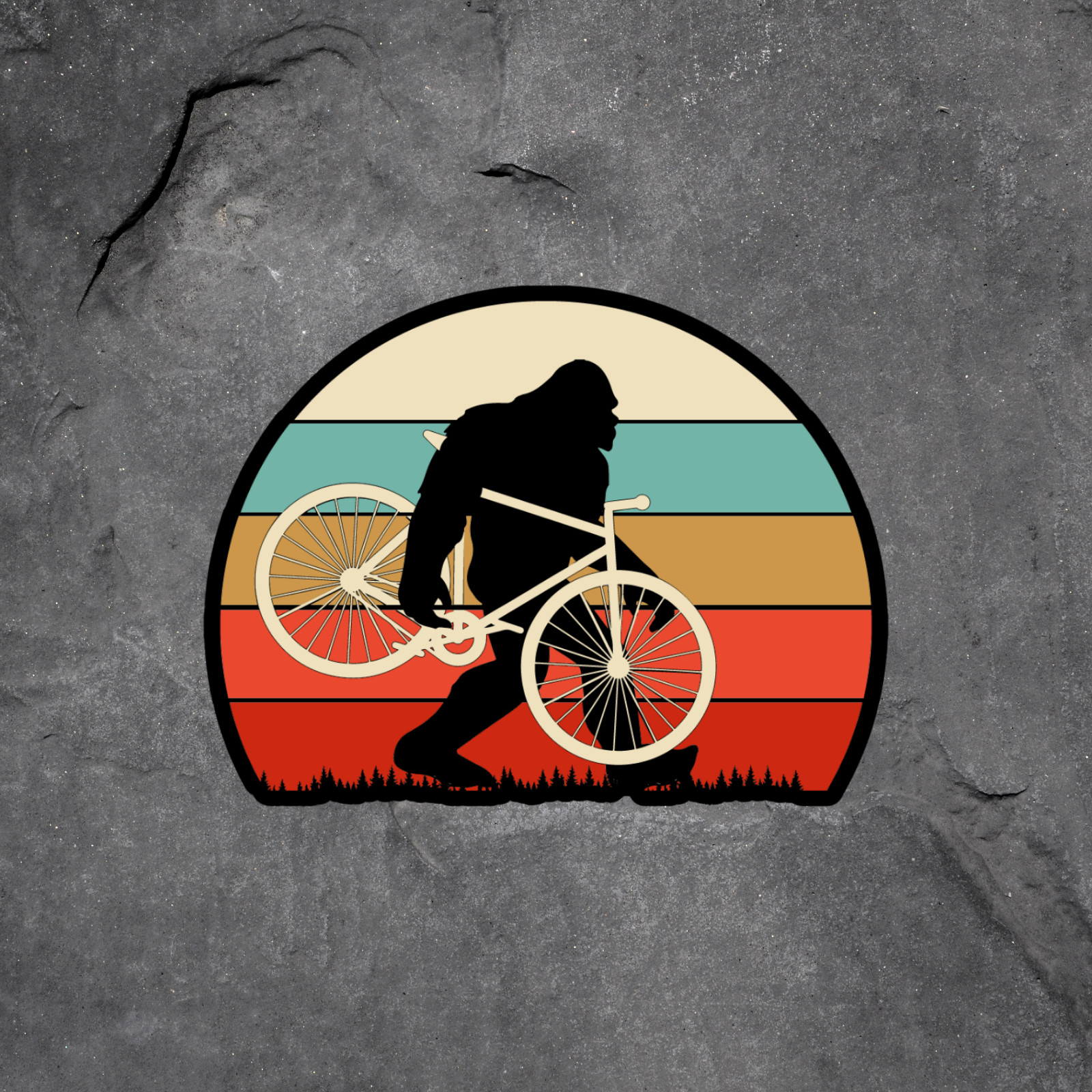 Bigfoot sticker vinyl decal bike hiking retro sunset forest outdoors vintage