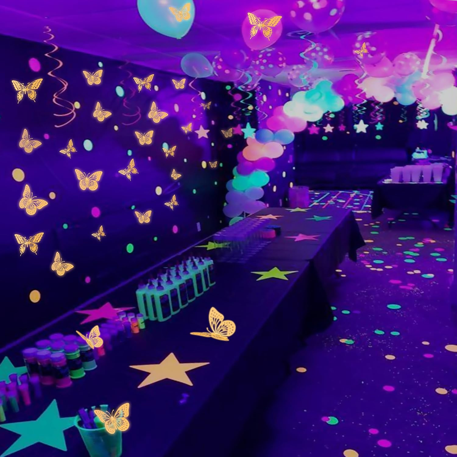 Glow in The Dark 3D Butterfly 24 Pcs 3 Sizes, Luminous Butterfly Stickers for Ce