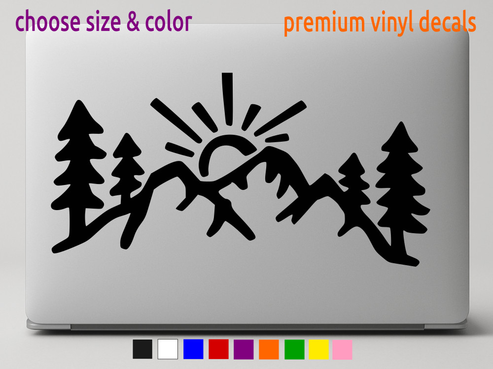 Mountains & Woods at Dawn National Park Sticker Vinyl Decal CHOOSE SIZE COLOR