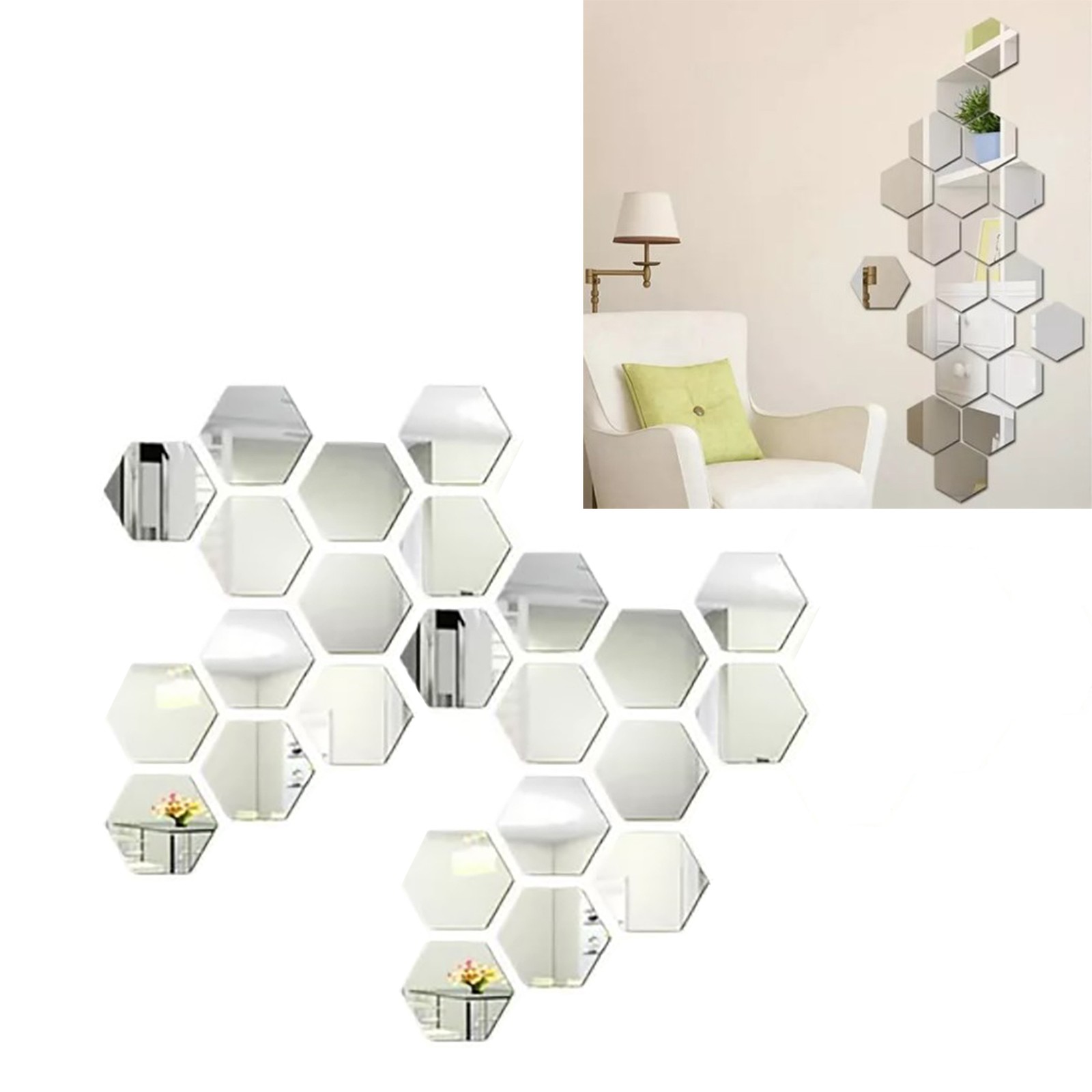 24Pcs Acrylic Mirror Hexagon Wall Sticker Art DIY Decorative for Home Bedroom