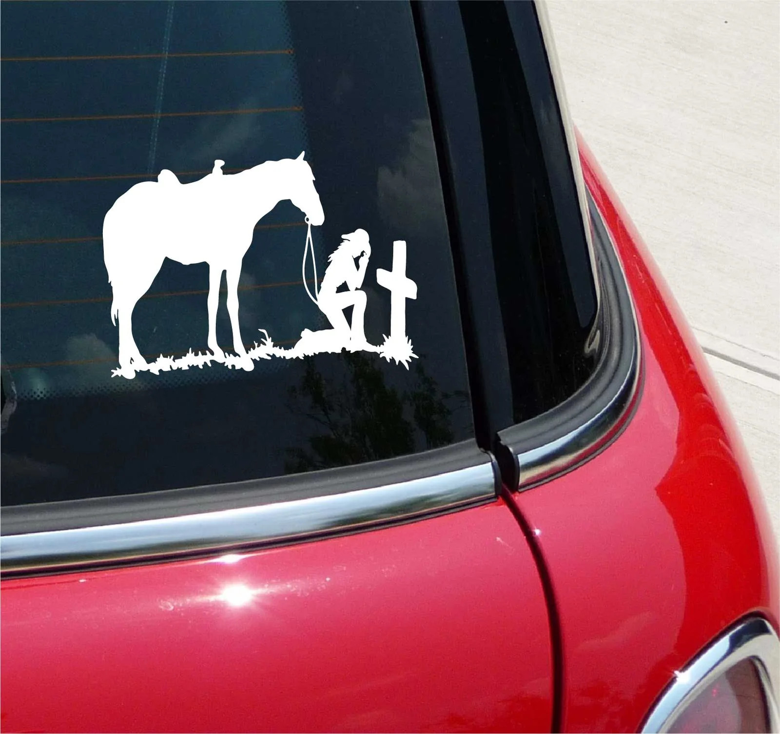 COWGIRL PRAYING CROSS HORSE CHRISTIAN GRAPHIC DECAL STICKER DECOR