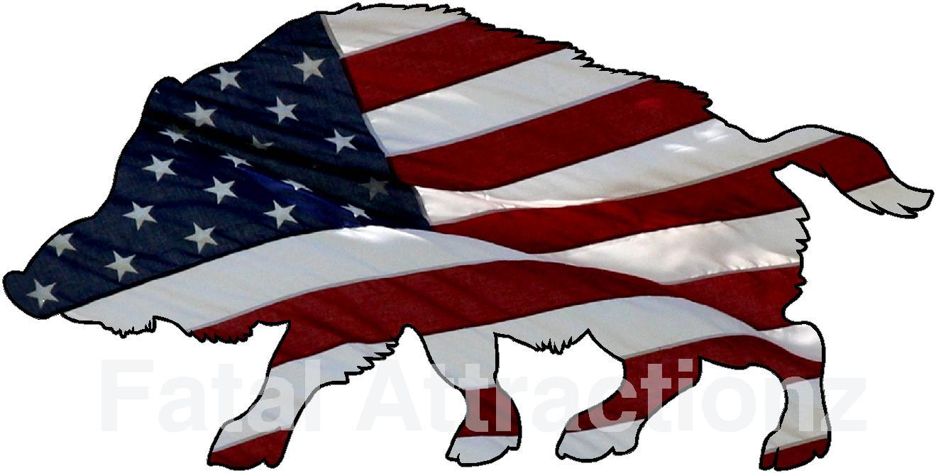 American Flag Wild Hog Vinyl Sticker Decal boar pig hunting USA patriotic