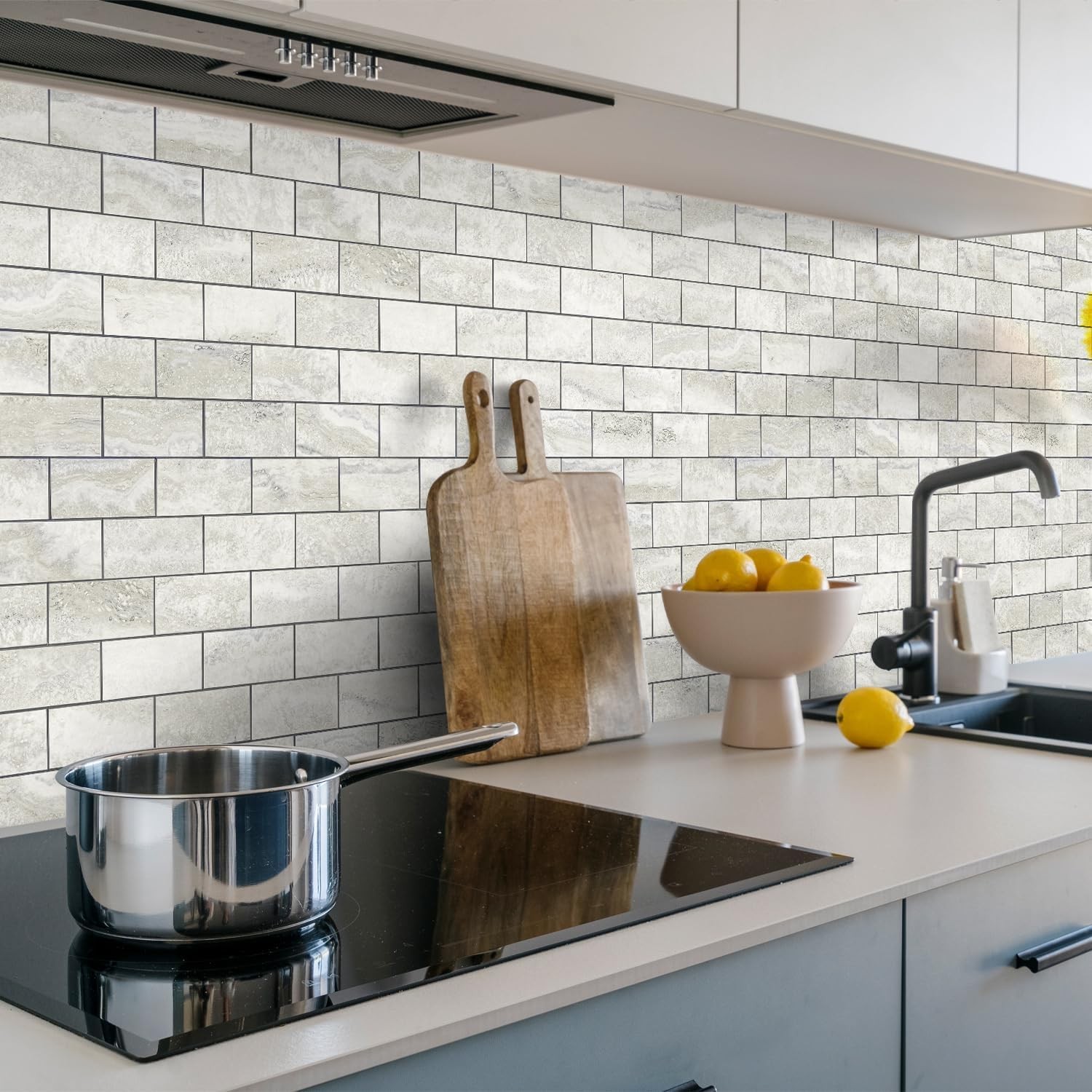 STICKGOO 10-Sheet Subway Tile 11.58×11.35×0.16 inch, Beige Mixed Light Grey