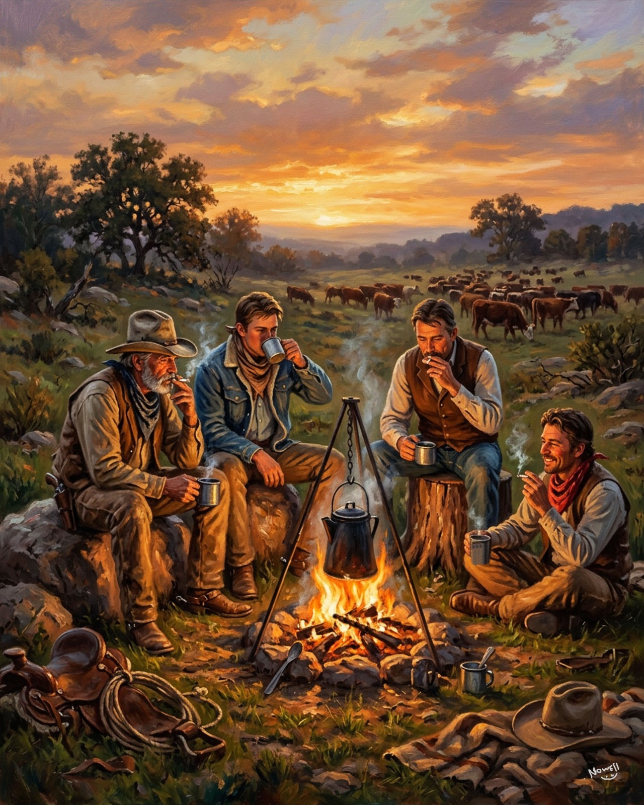 Lonesome Dove Cattle Drive Here Driving To Montana Evening Coffee Canvas Wrap