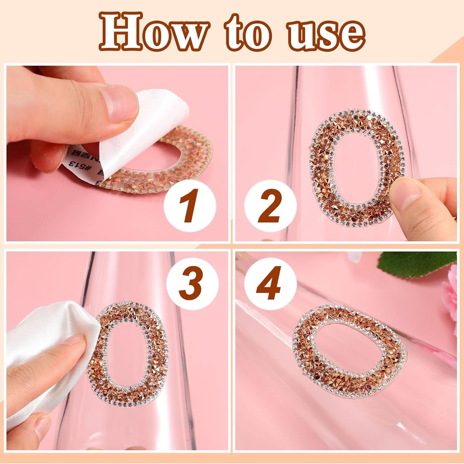 1.97Inch Rose Gold White Rhinestone Letter Number Sticker Phone Laptop Hat