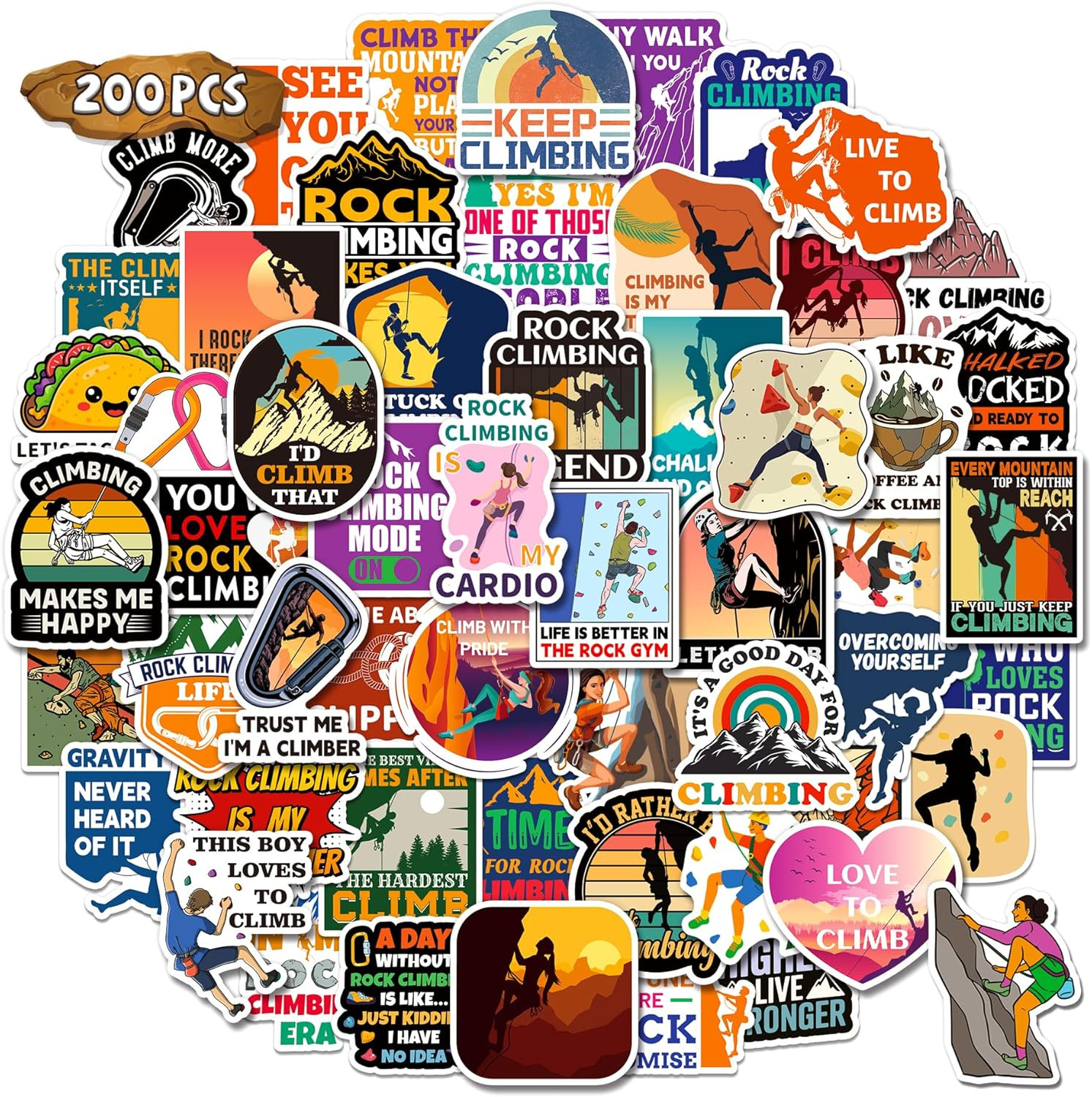 200 Pcs Rock Climbing Stickers, Vinyl Outdoor Decals for Water Bottles & Laptops