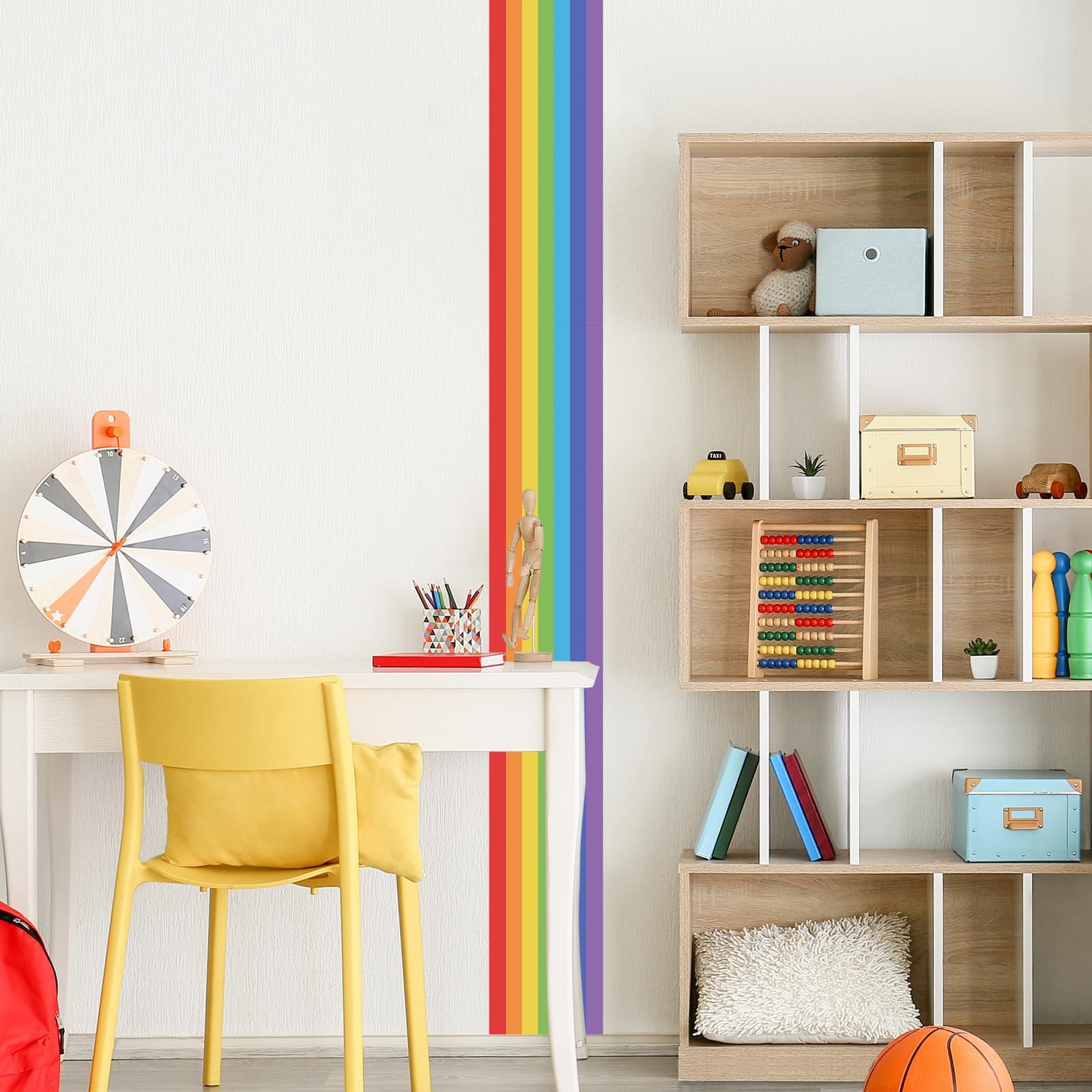 Large Rainbow Wall Decals Corner Line Floor Sticker Colorful Bold Rainbow Wal…