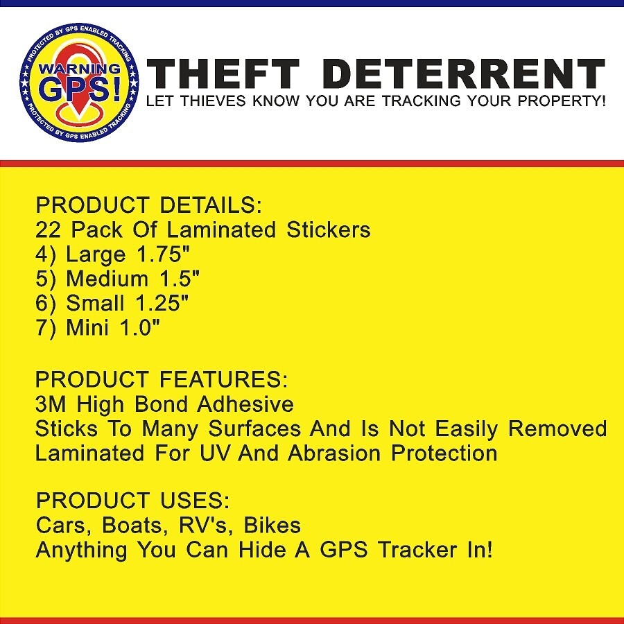 22 PACK GPS Tracking Warning Theft Deterrent Laminated Stickers High Quality