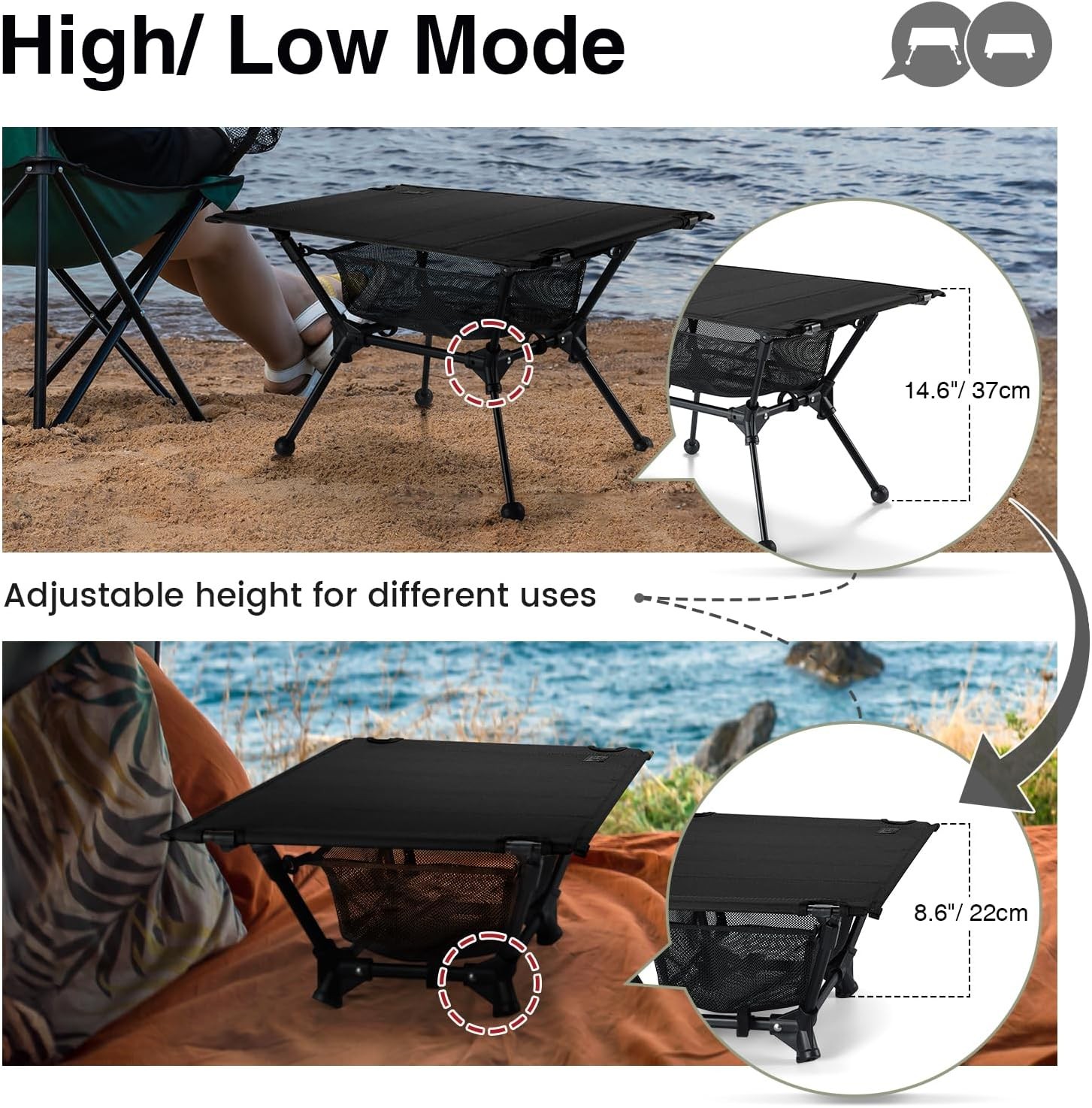 Dipper Camping Table, Lightweight Portable Folding Table with Mesh Storage Net,