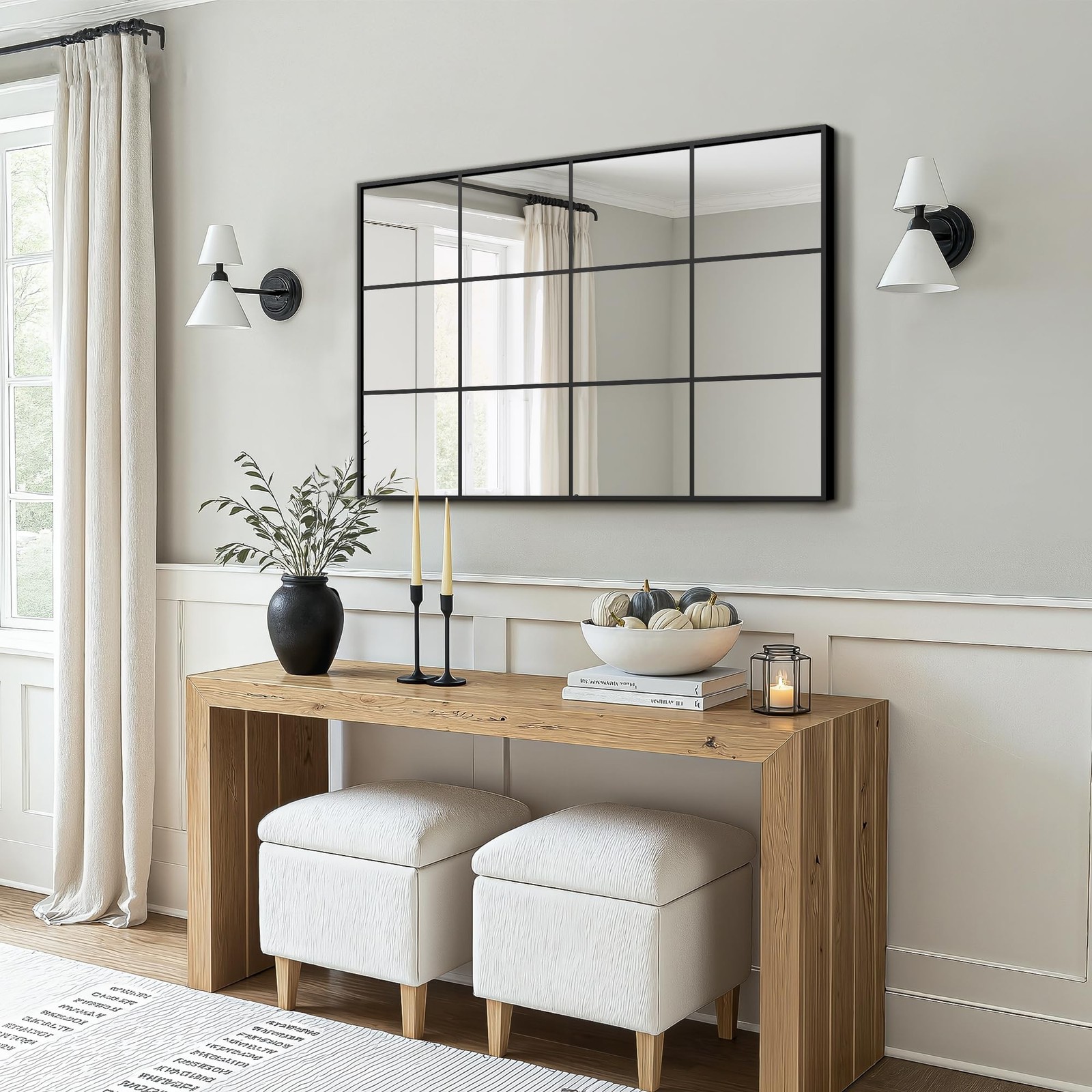 Window Pane Wall Mirror, 36"x24" Wall Mounted Window Mirror for Living Room, …
