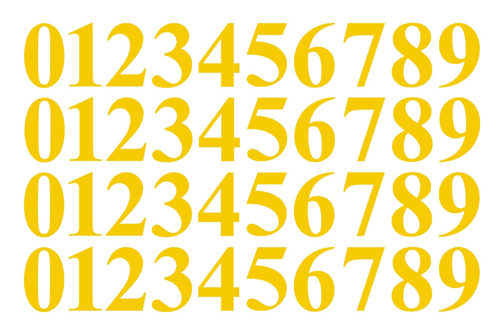 0-9 Numbers Yellow Sticker Vinyl Decals CHOOSE SIZE!! 1" To 12" Set Of 40 (V646)
