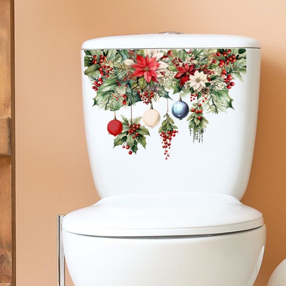 Christmas Toilet Lid and Tank Decals Waterproof Self Stickers Set of 6