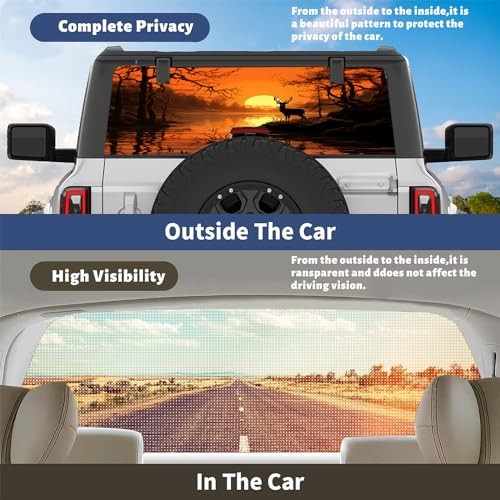 Watercolor Deer Pickup Truck Decals Rear Window, Rustic 22W x 66L inch Style-3