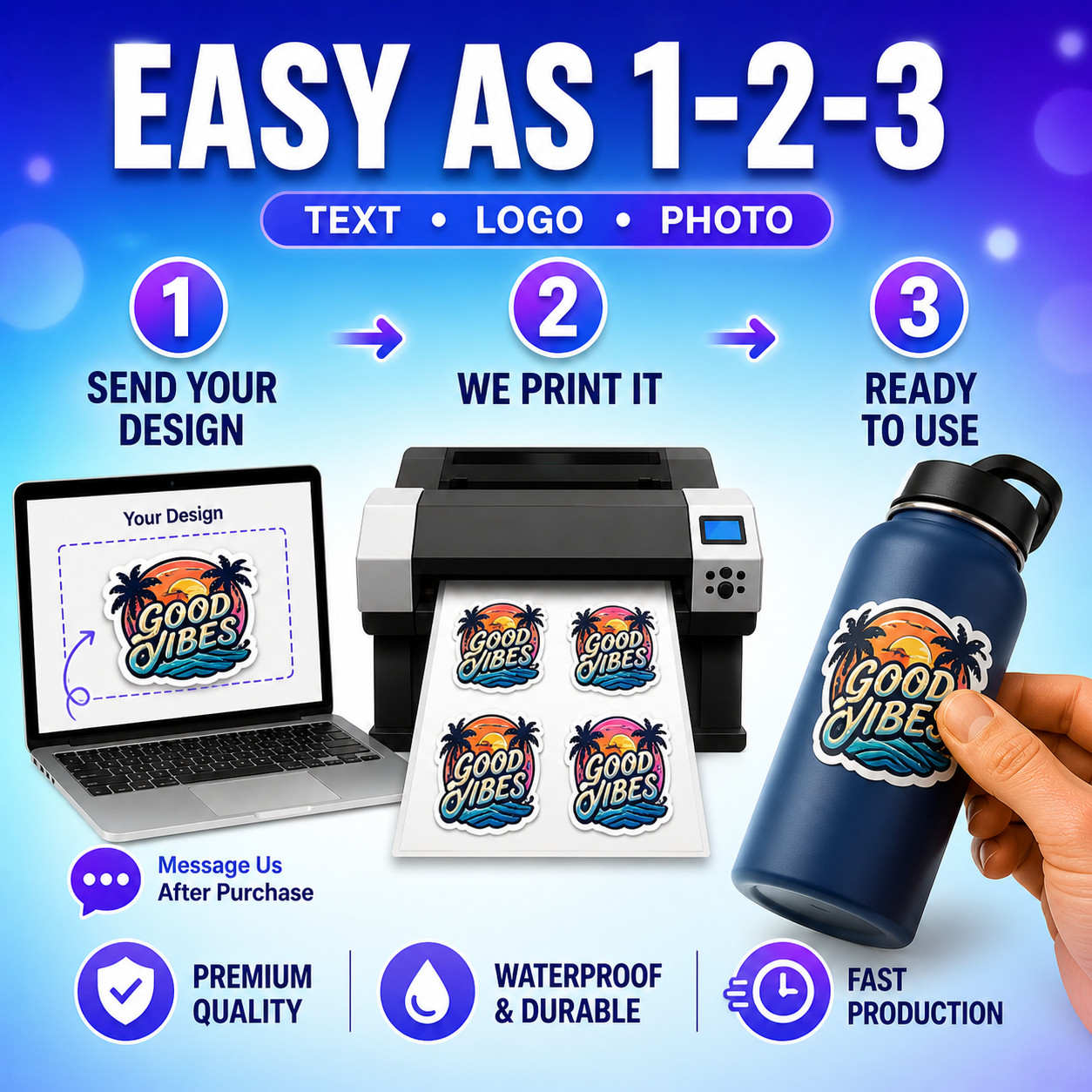 Custom Vinyl Stickers Die Cut Logo Waterproof Gloss Labels Decals Full Color