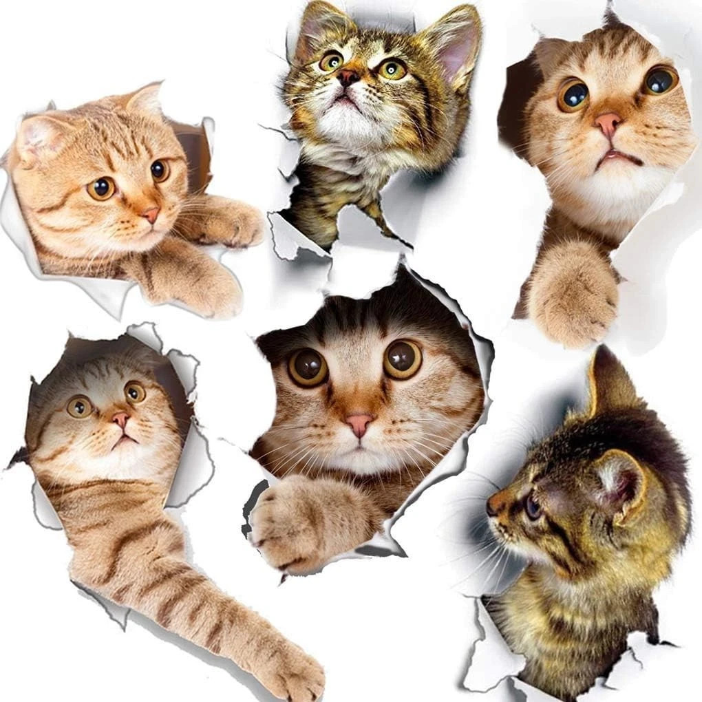 6PCS 3D Wall Stickers Cats Self Adhesive, Kids Wall Decals/Removable Vinyl Ar…