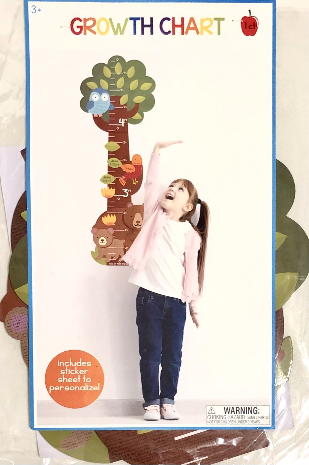 Kids Hanging Growth Chart (Tree With Birds and Animals) Decorative Stickers New