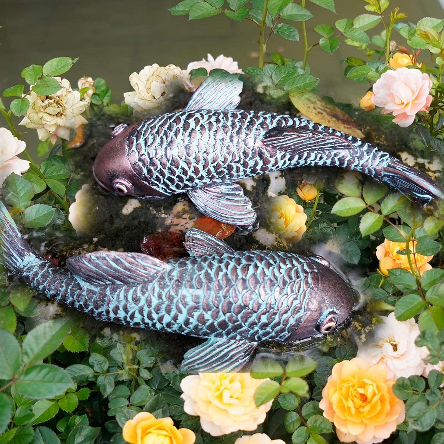Garden Sculptures & Statues,Koi Fish Decor,Garden Fish Art,Set of 2 Antique