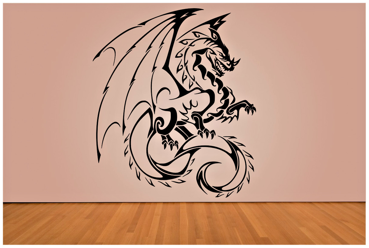Flying Dragon LARGE Wall Vinyl Decal Mythical Creatures Gothic Dark Art 17×19"