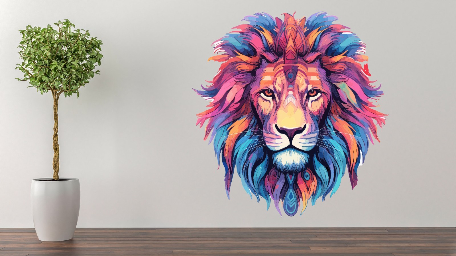 Colorful Lion Head Wall Decal Geometric Animal Vinyl Sticker Tribal Mural M-111