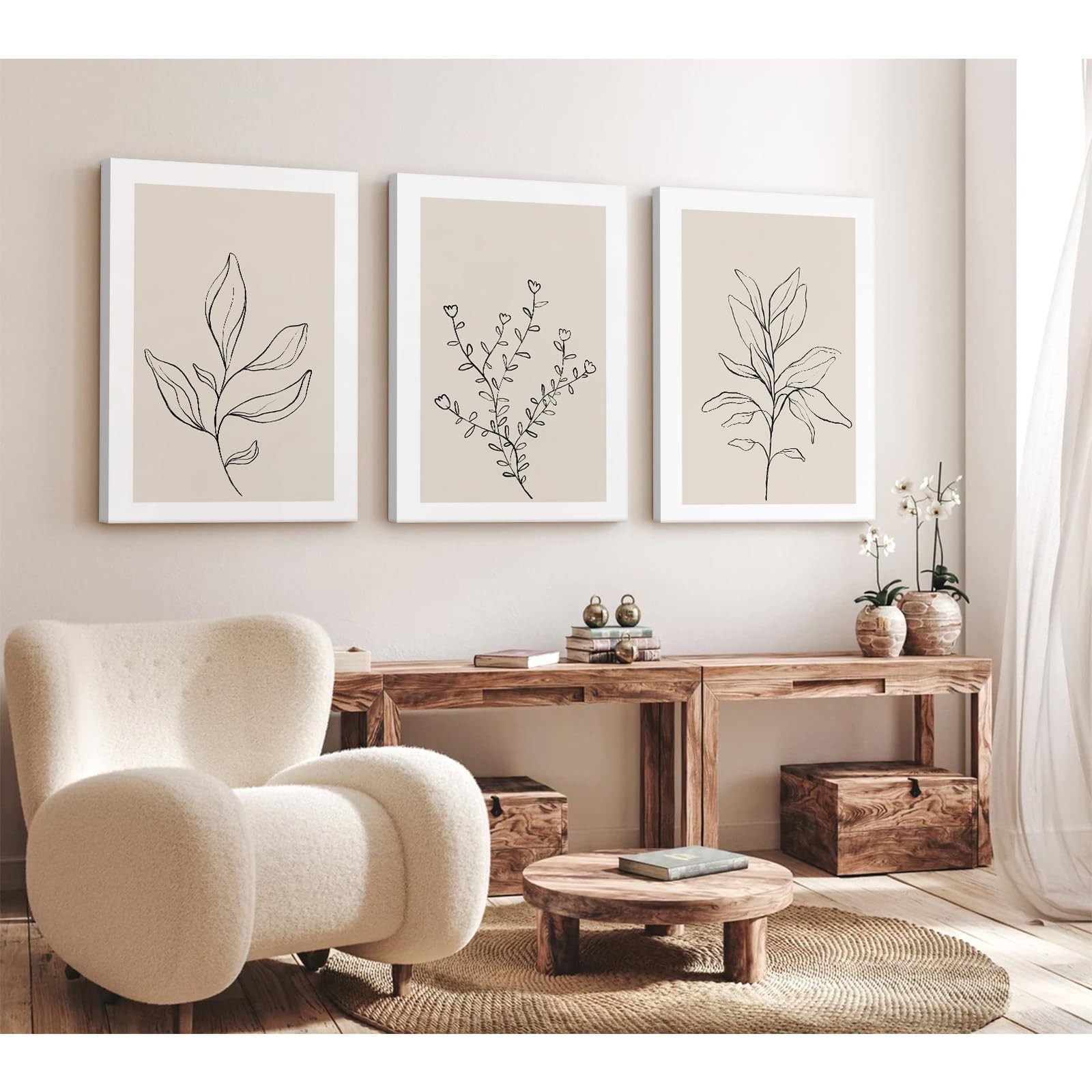 Botanical Wall Art Decor Neutral Wall Decor Boho Beige Canvas Wall Art Botani…