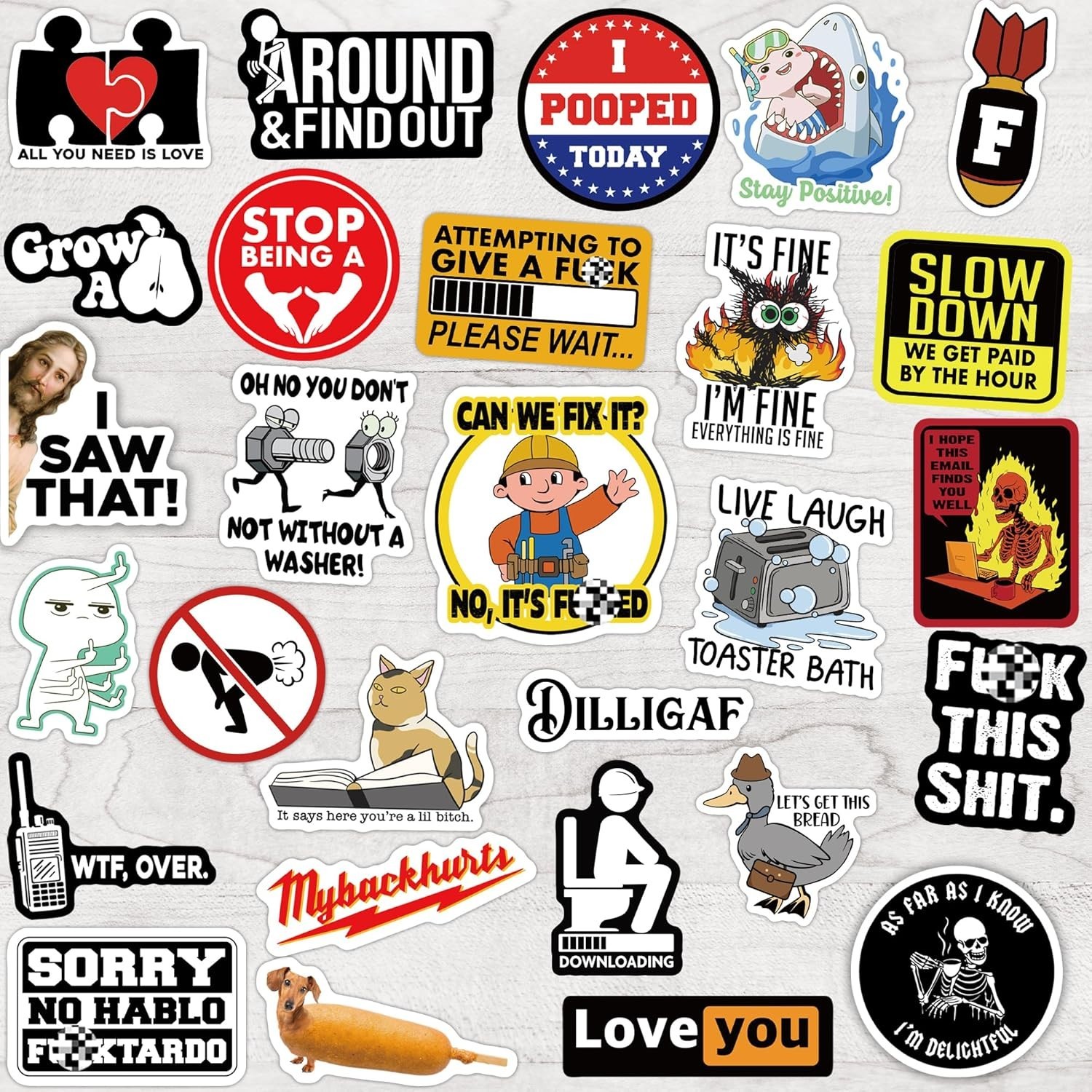 Edgy Humor Sticker Pack – 200 Irregular Vinyl Stickers for Adults – Waterproof