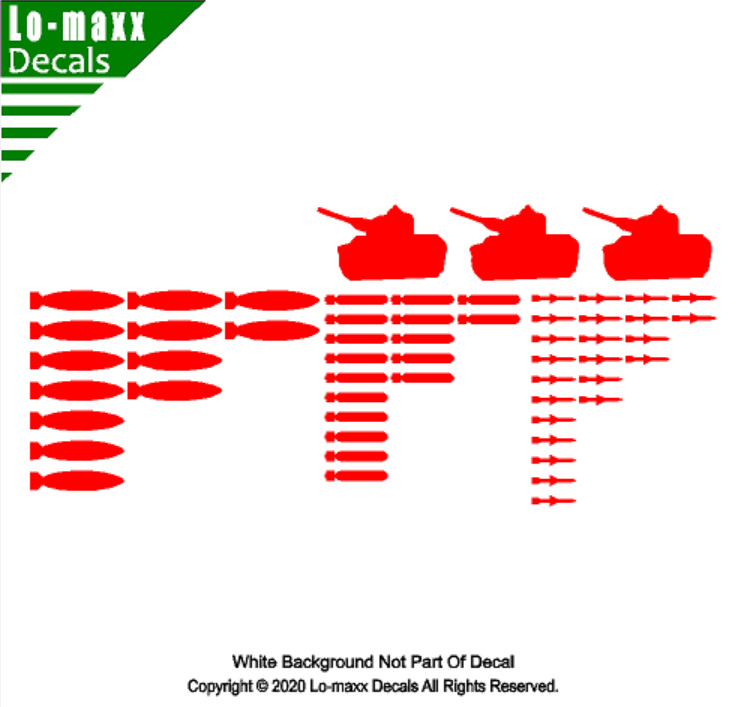 Set Of 53 Bombs And 3 Tanks Military Aircraft Kill Markings Die Cut Vinyl Decal