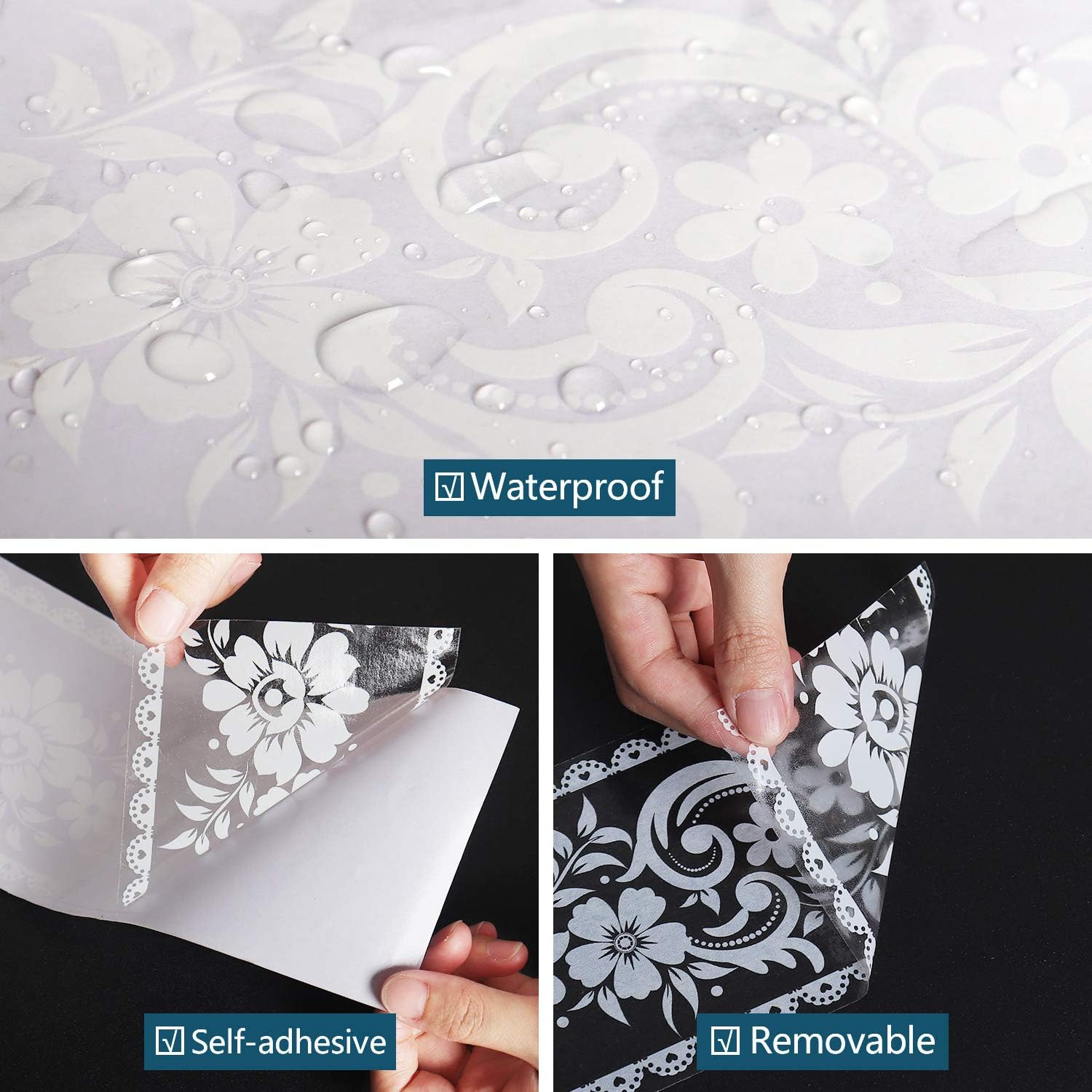 Lace Border Window Sticker Transparent White Removable Peel and Stick Wallpaper