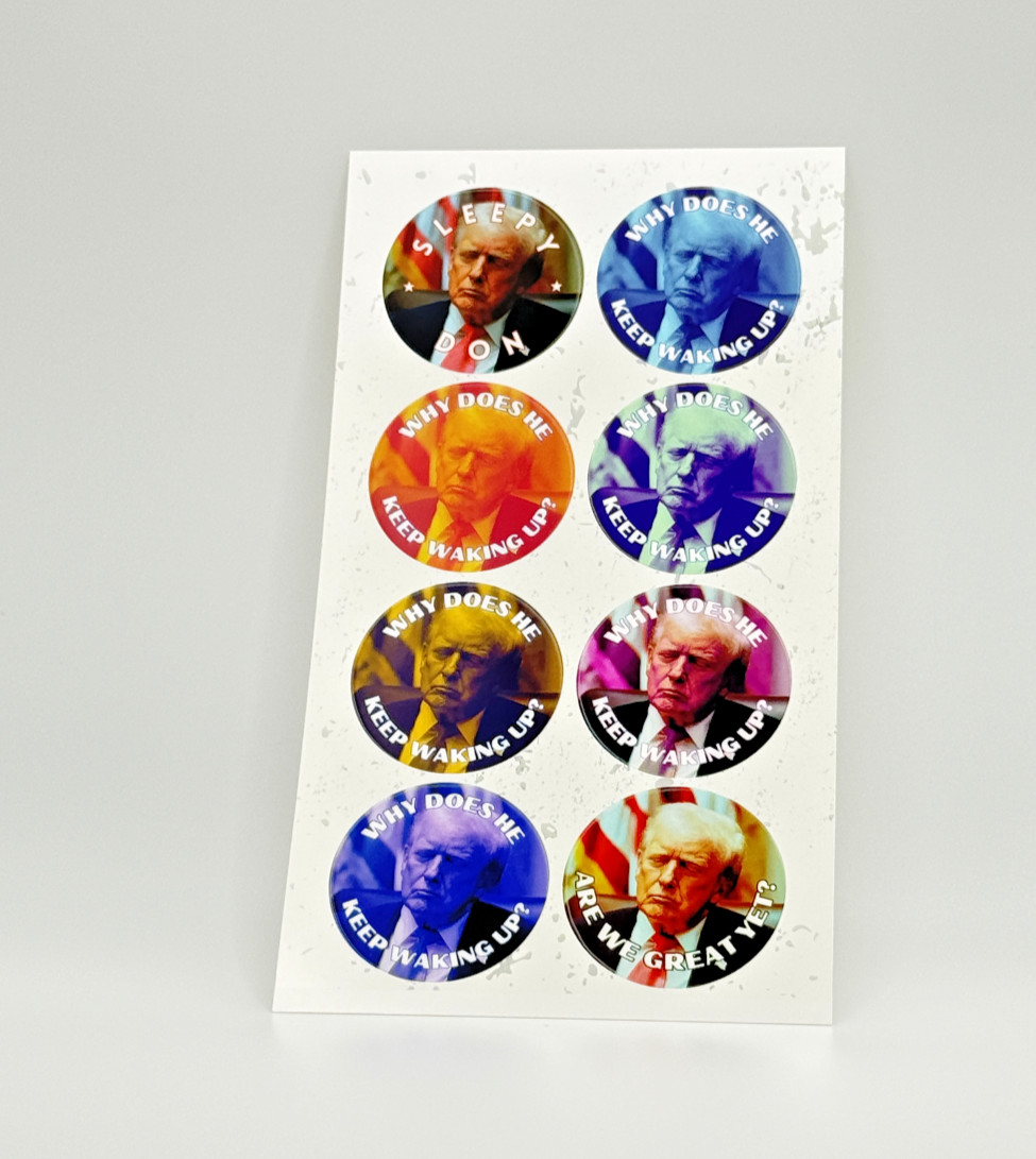 Sleepy Trump Stickers 50 Pack Waterproof Political Satire Decals Assorted 1.5"