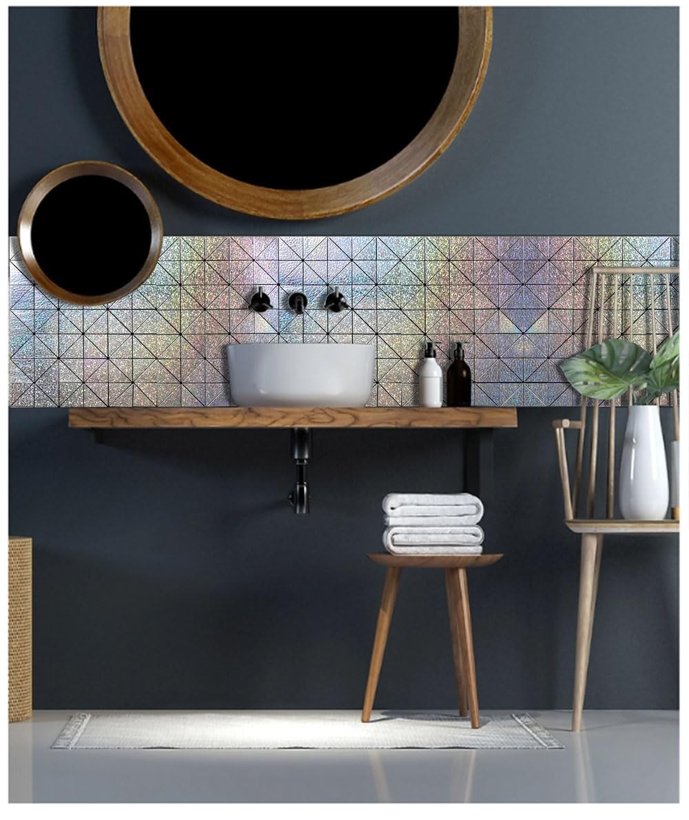 Peel and Stick Backsplash Tiles, Rainbow Triangle Aluminum Surface Metal Mosa…