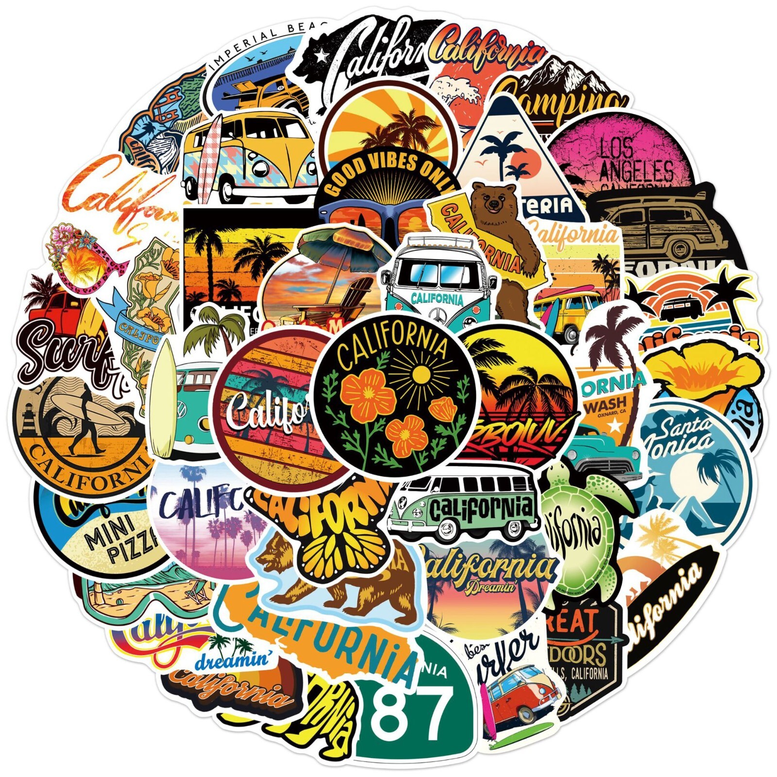50pcs California Stickers, CA State LA San Diego West Coast, #164