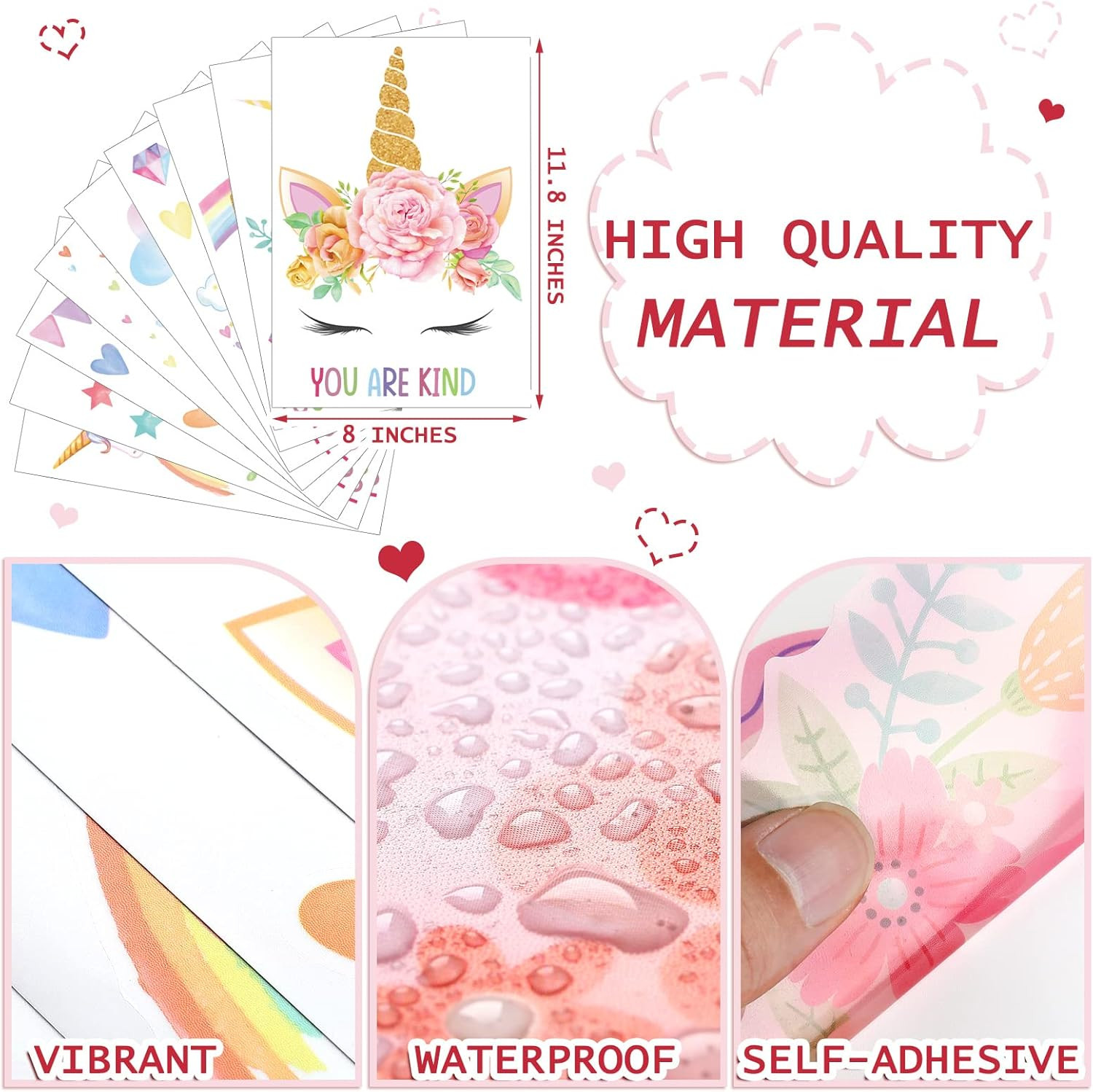 9 Pieces Unicorn Room Stickers for Girls Bedroom Rainbow Wall
