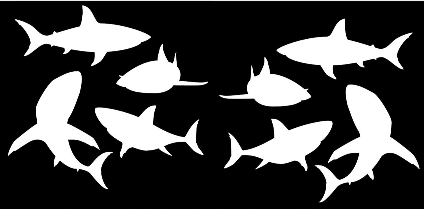 Swarming Sharks Silhouette 2 Pk 5" Vinyl Decals Vehicle Windows Any Flat Surface