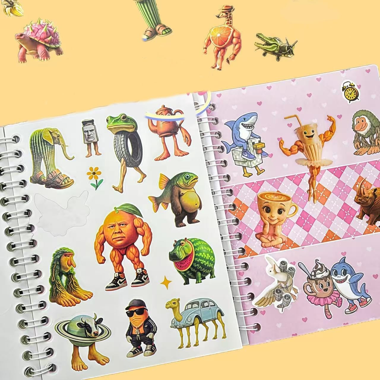 2 Pack – Spiralbound Italian Brainrot Cartoon Sticker/Notebooks, 6.7X4.3"