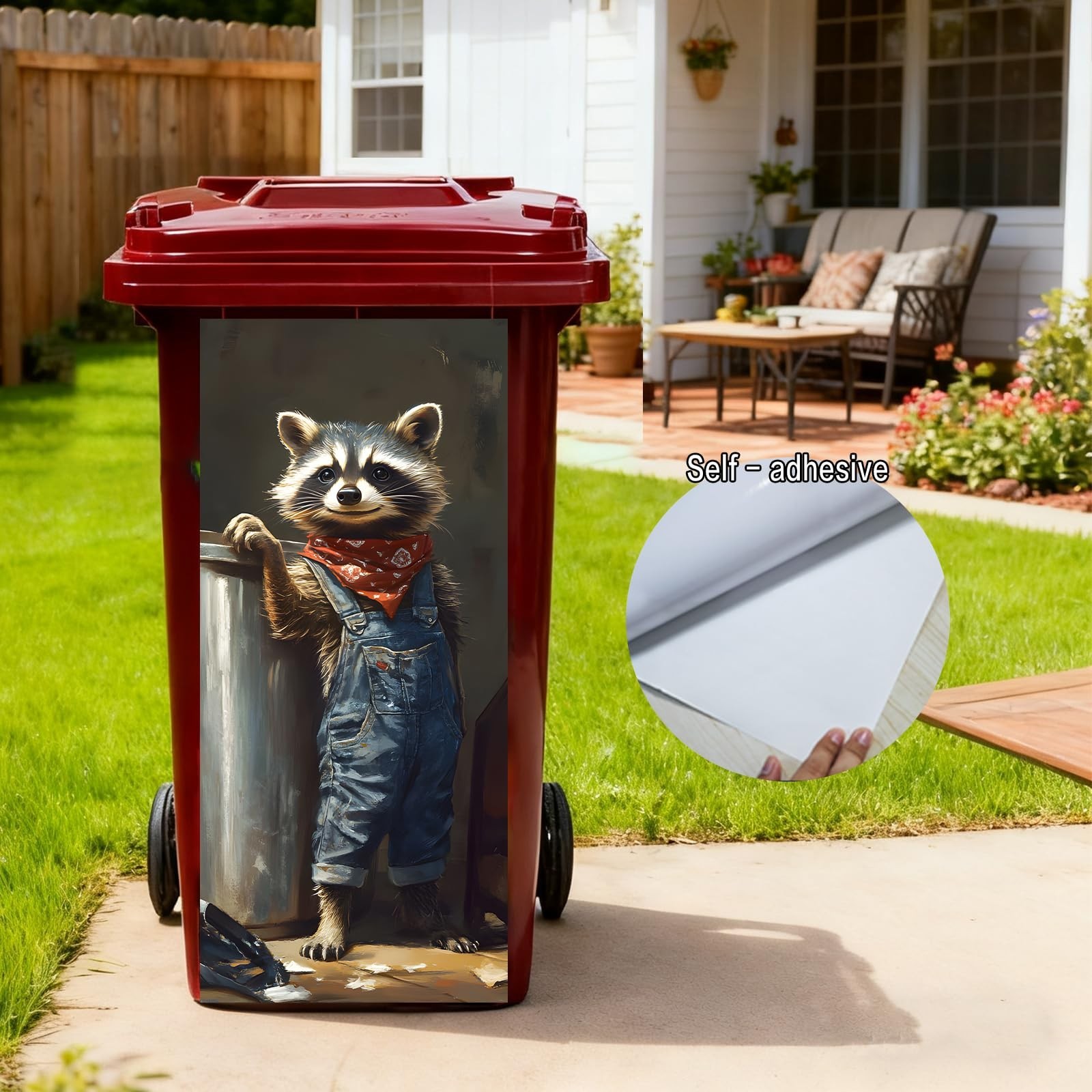 Funny Raccoon Worker Garbage Pail Stickers – PVC Trash Can Decor 14.57×32.28