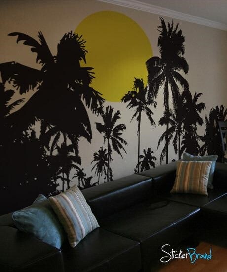 Tropical Night Sunset Palm Tree Wall Decal. #376