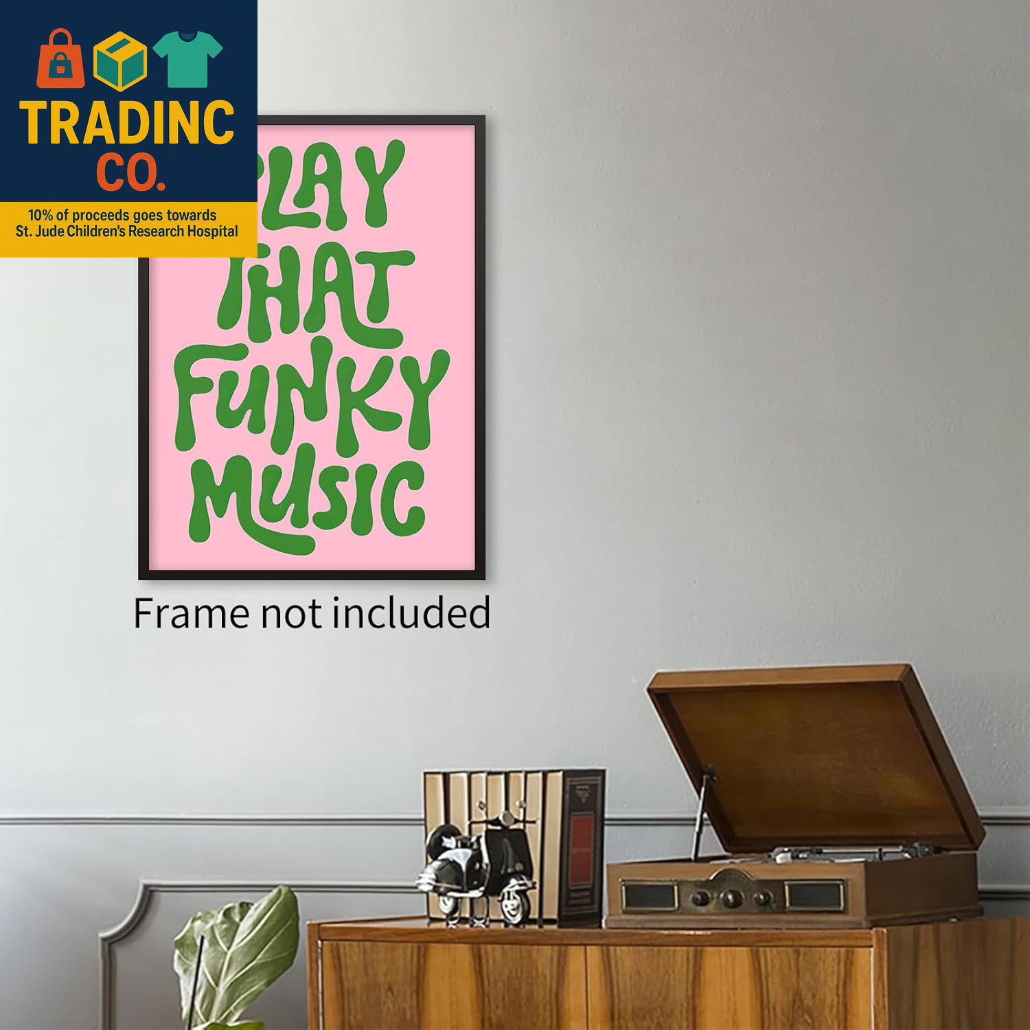 70'S Play That Funky Music Wall Art Pink and Green Popular Song Posters Trendy B